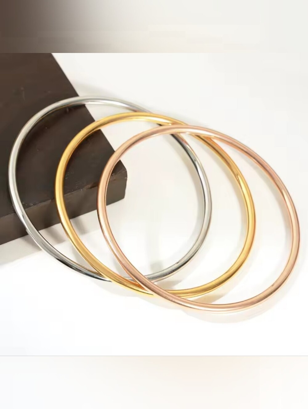 Gold Rhodium Tri Color Bangle Set